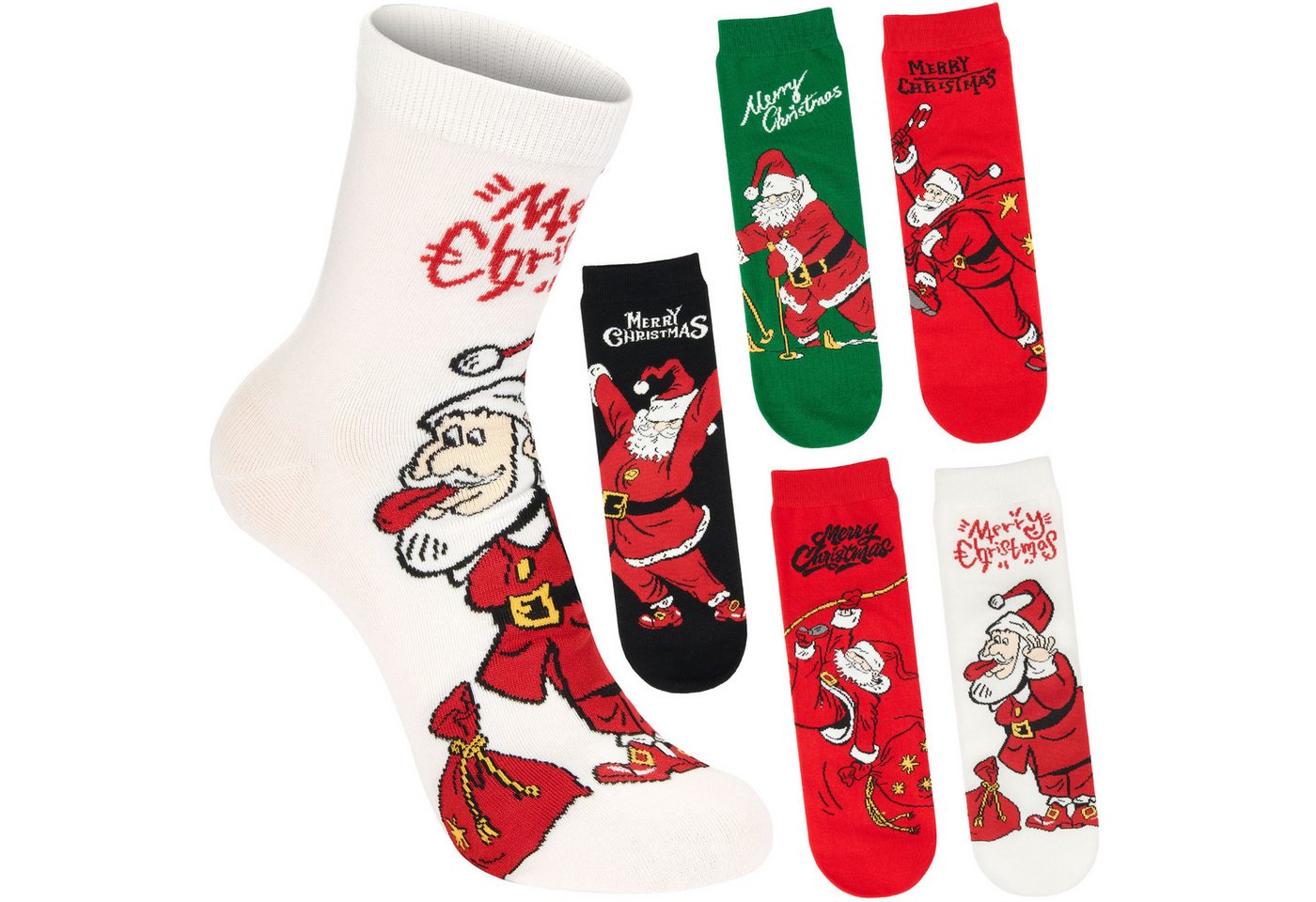 BRUBAKER Socken Herren Weihnachtssocken - Lustiger Weihnachtsmann (Bunte Baumwollsocken für Männer - Geschenkset, 5-Paar, mit spaßigen Santa Sockenmotiven) Humorvolle Herrensocken für Weihnachten & Nikolaus von BRUBAKER