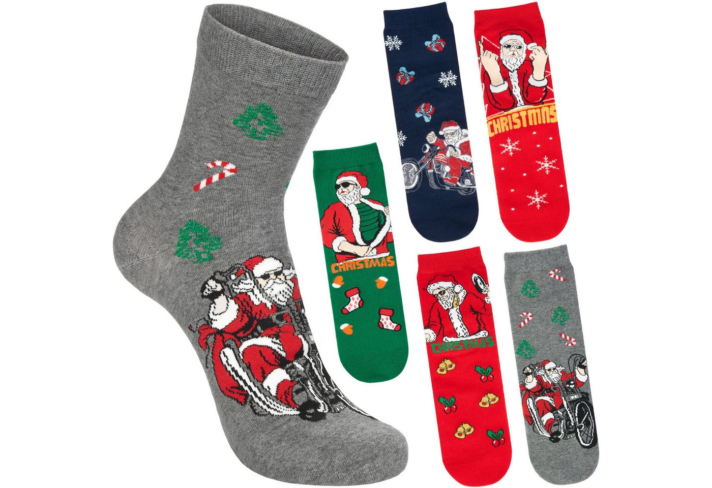 BRUBAKER Socken Herren Weihnachtssocken - Lustiger Weihnachtsmann (Bunte Baumwollsocken für Männer - Geschenkset, 5-Paar, mit spaßigen Santa Sockenmotiven) Humorvolle Herrensocken für Weihnachten & Nikolaus von BRUBAKER