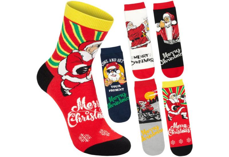 BRUBAKER Socken Herren Weihnachtssocken - Lustiger Weihnachtsmann (Bunte Baumwollsocken für Männer - Geschenkset, 5-Paar, mit spaßigen Santa Sockenmotiven) Humorvolle Herrensocken für Weihnachten & Nikolaus von BRUBAKER
