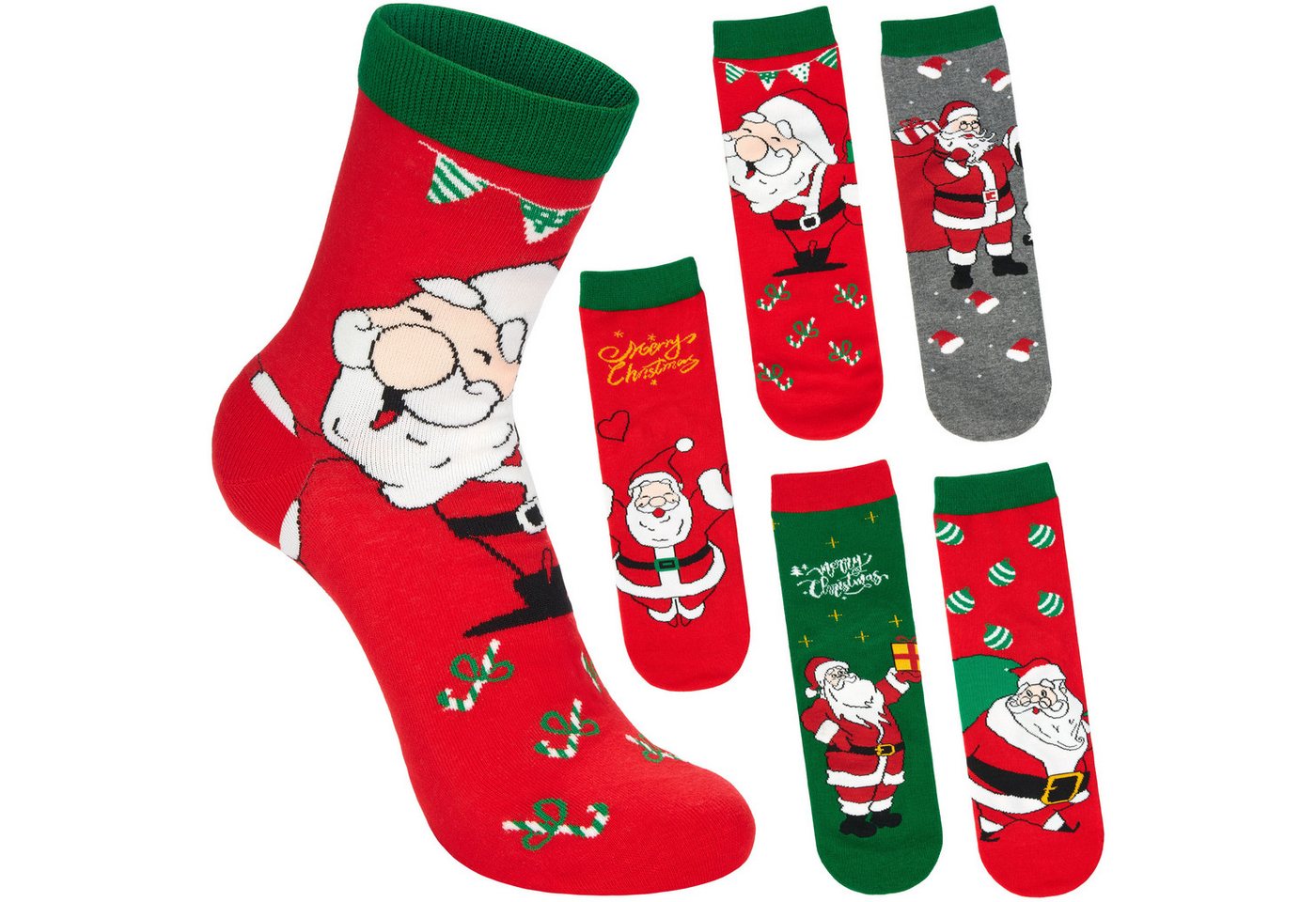 BRUBAKER Socken Herren Weihnachtssocken - Weihnachtsmann mit Geschenken (Bunte Baumwollsocken für Männer - Geschenkset, 5-Paar, mit lachenden Santa Sockenmotiven) Lustige Herrensocken für Weihnachten & Nikolaus von BRUBAKER