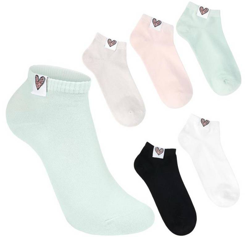 BRUBAKER Socken Kurze Sneakersocken mit Leopardenmuster Herz (Kuschelsocken Geschenk Set für Frauen, 5-Paar, Weiche flauschige Damensocken mit Baumwolle) Einfarbige Knöchelsocken - Mint, Rosa, Schwarz, Grau & Weiß von BRUBAKER
