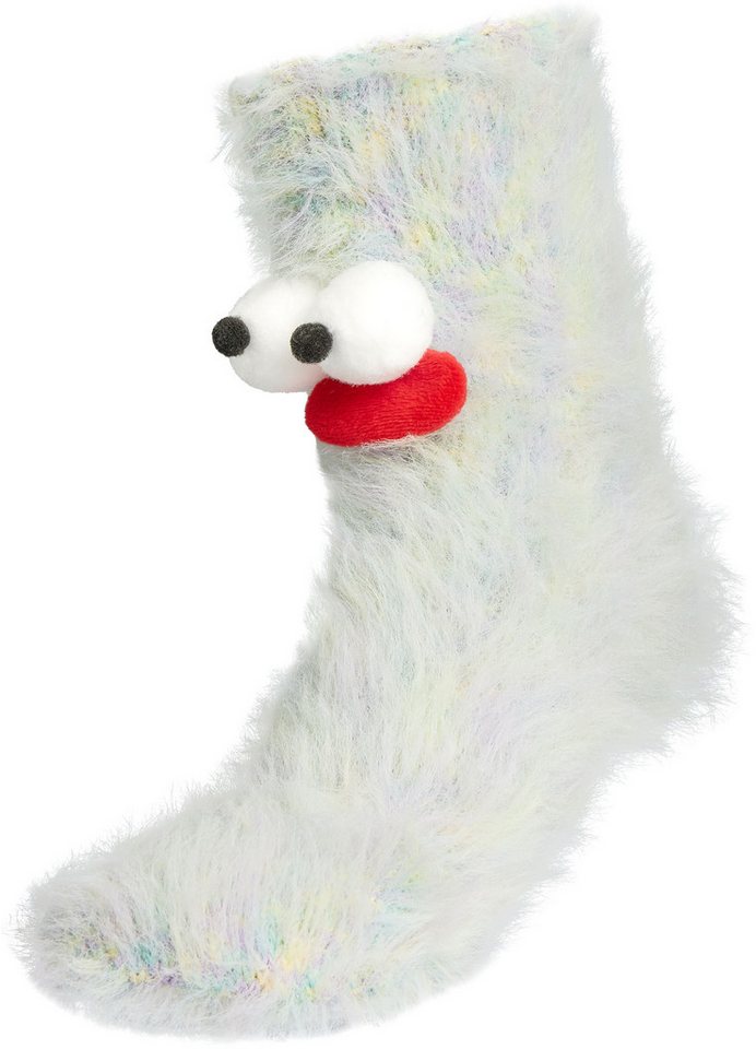 BRUBAKER Socken Lustige Cartoon Monster Plüschsocken mit Gesichtern - Warm & Flauschig (Fluffy Frank, 1-Paar, Spaßsocken) Witzige Haussocken - Geschenk für Erwachsene und Kinder von BRUBAKER