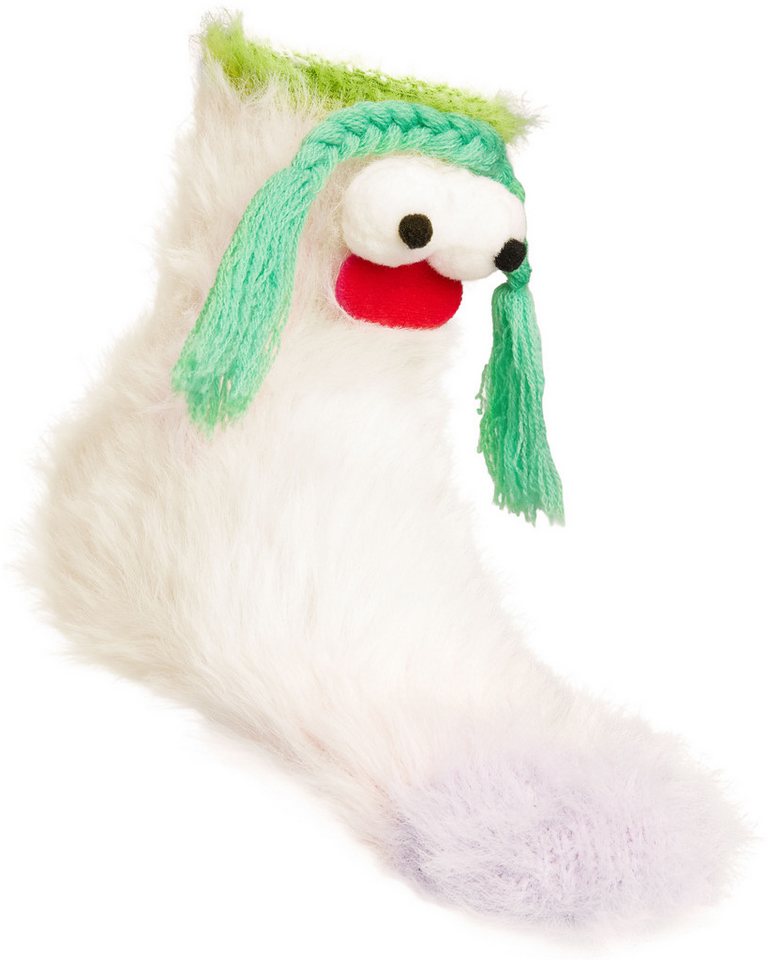 BRUBAKER Socken Lustige Cartoon Monster Plüschsocken mit Gesichtern - Warm & Flauschig (Loopy Lulu mit Zöpfen - Beige, 1-Paar, Spaßsocken) Witzige Haussocken - Geschenk für Erwachsene und Kinder von BRUBAKER