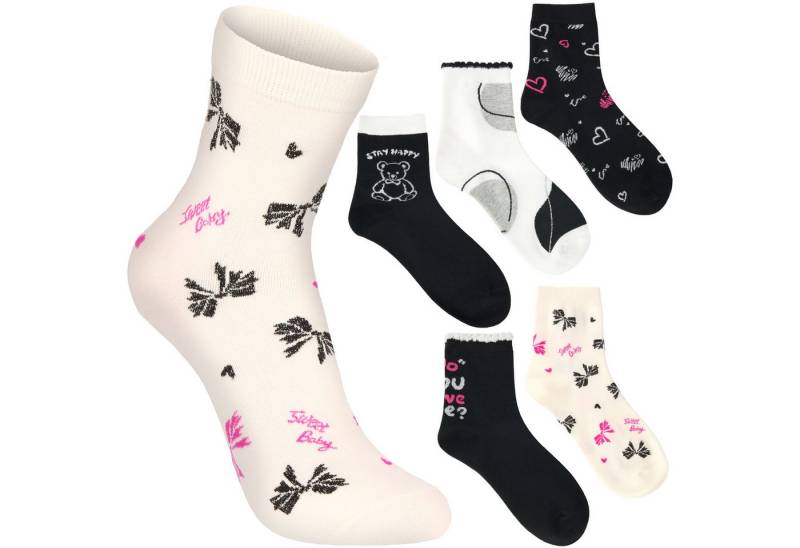 BRUBAKER Socken Lustige Damensocken - Do You Love Me? & Stay Happy (Socken Geschenkset für Frauen, 5-Paar, Kuschelsocken mit Teddys, Herzen, Schleifen) Weiche und Flauschige Sneakersocken von BRUBAKER