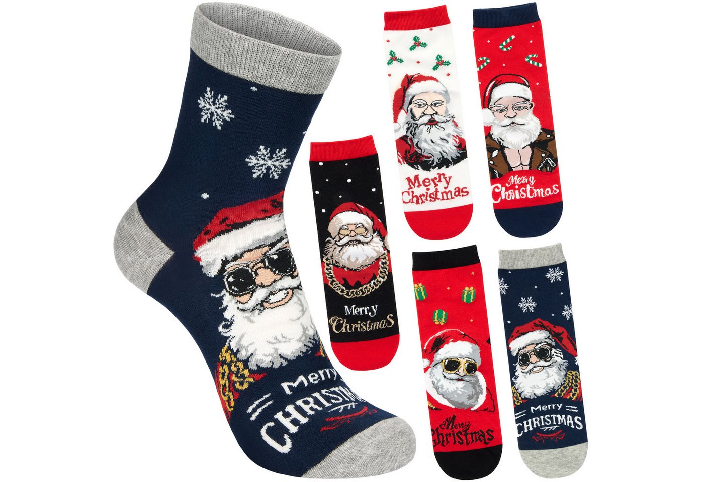 BRUBAKER Socken Lustige Herren Weihnachtssocken - Cool Santa (Geschenkset für Männer, 5-Paar, Weihnachtsmann) Herrensocken für Nikolaus und Weihnachten - Bunte Baumwollsocken von BRUBAKER