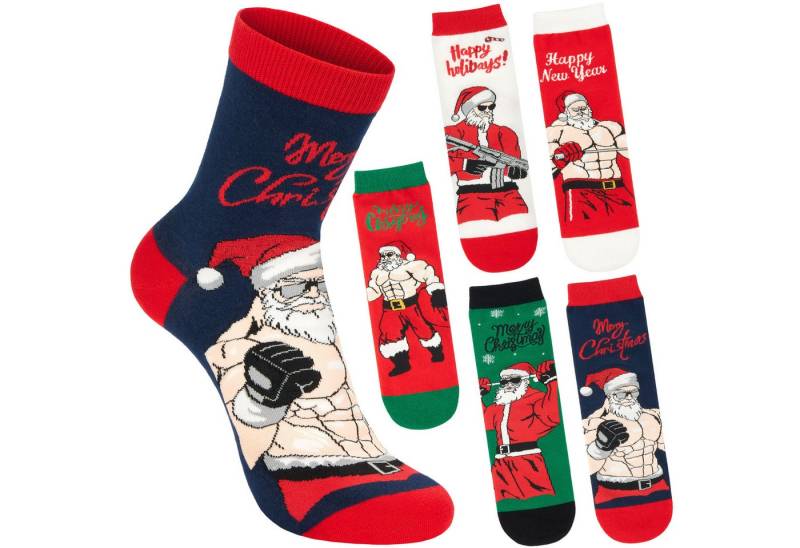 BRUBAKER Socken Lustige Herren Weihnachtssocken - Cool Santa (Geschenkset für Männer, 5-Paar, Weihnachtsmann) Herrensocken für Nikolaus und Weihnachten - Bunte Baumwollsocken von BRUBAKER