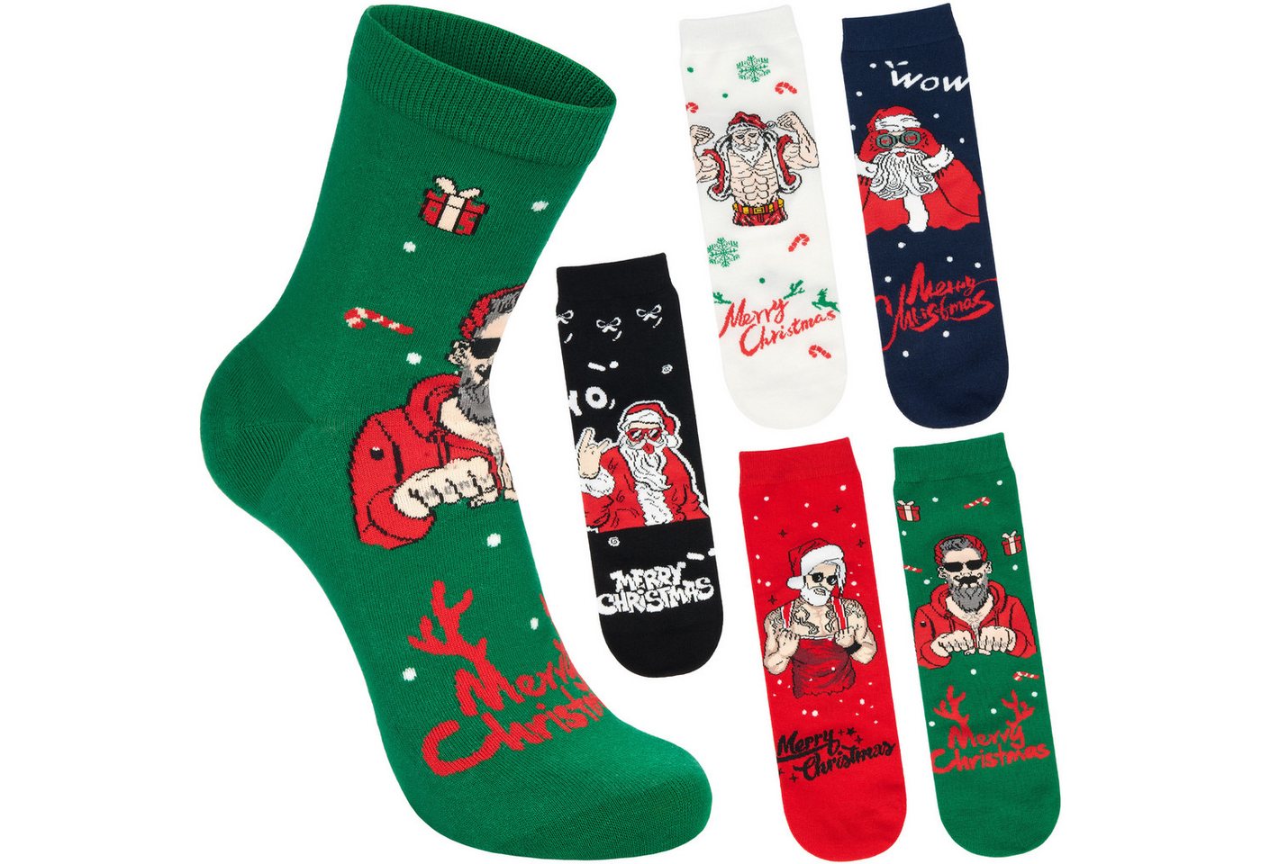 BRUBAKER Socken Lustige Herren Weihnachtssocken - Cool Santa (Geschenkset für Männer, 5-Paar, Weihnachtsmann) Herrensocken für Nikolaus und Weihnachten - Bunte Baumwollsocken von BRUBAKER