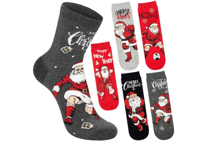 BRUBAKER Socken Lustige Herren Weihnachtssocken - Cool Santa (Geschenkset für Männer, 5-Paar, Weihnachtsmann) Herrensocken für Nikolaus und Weihnachten - Bunte Baumwollsocken von BRUBAKER
