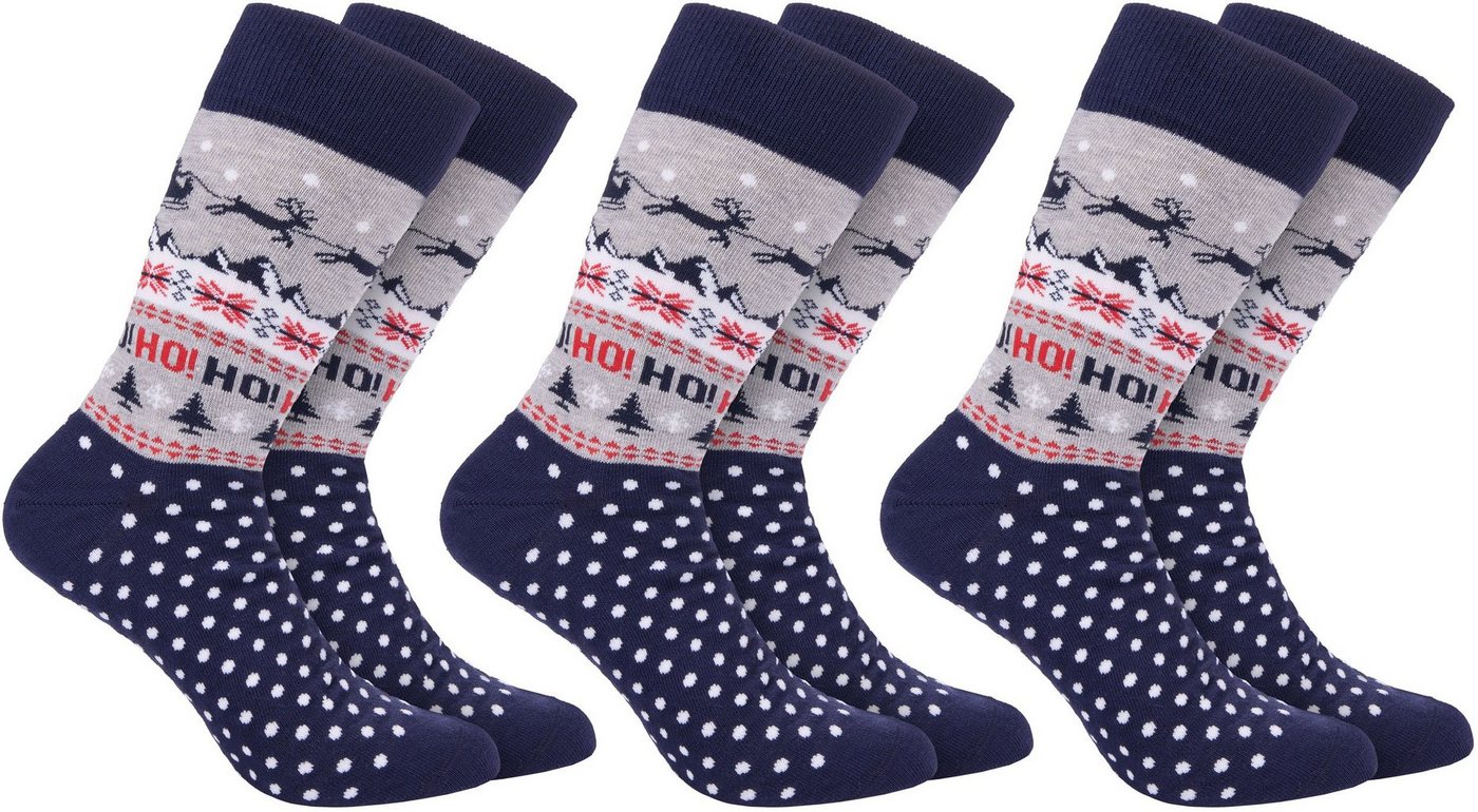 BRUBAKER Socken Lustige Herren Weihnachtssocken - Winterlandschaft Rentier (One Size EU 41-45, 3-Paar) Bunte Kuschelsocken für die Weihnachtszeit Baumwolle von BRUBAKER