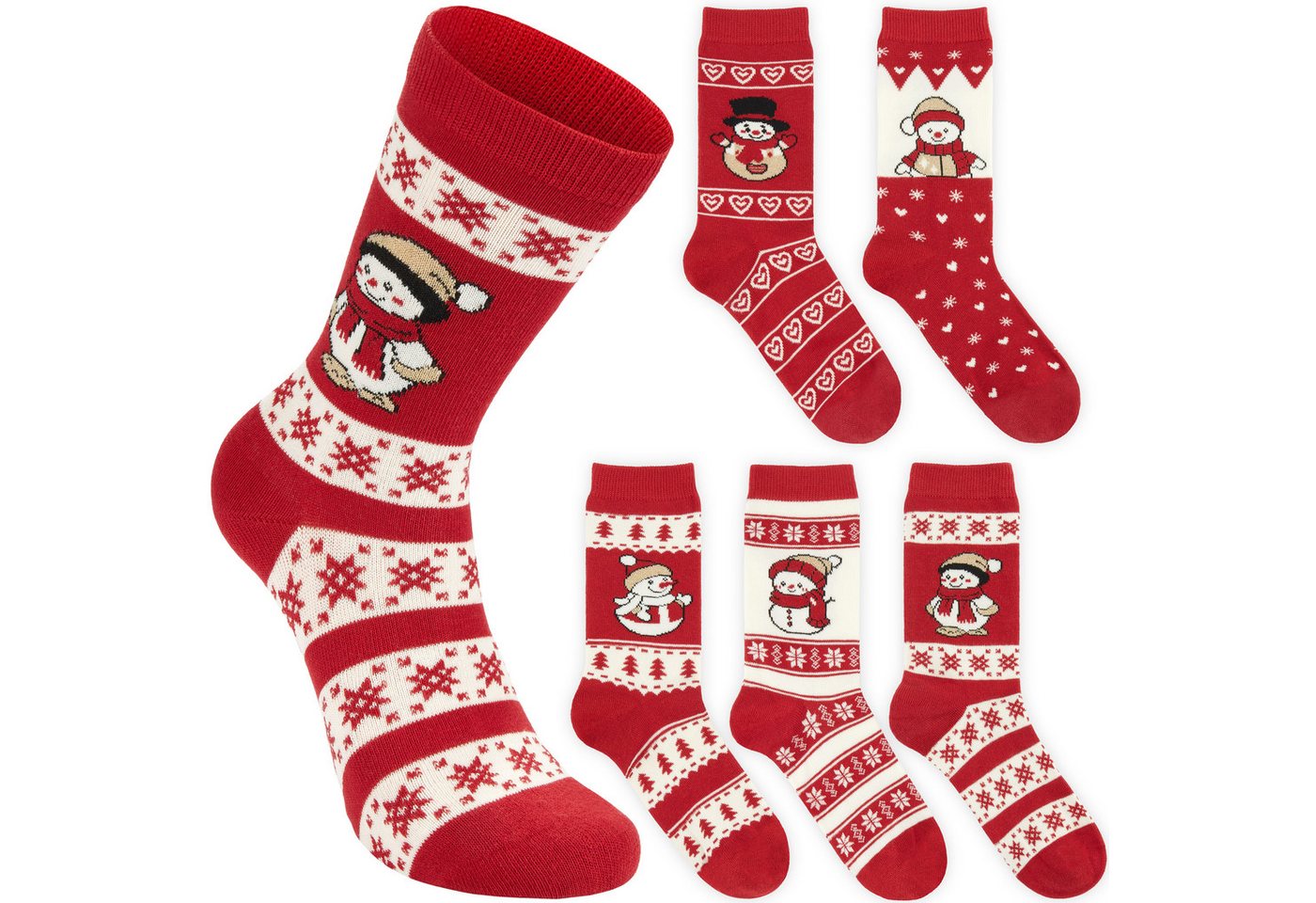 BRUBAKER Socken Weihnachtssocken Set - 5 Paar Wintersocken aus Baumwolle - Weihnachten (Geschenk für Frauen, 5-Paar, Rot & Weiß - Größe 36-41) Damen Sockenset mit Norwegersocken Muster von BRUBAKER