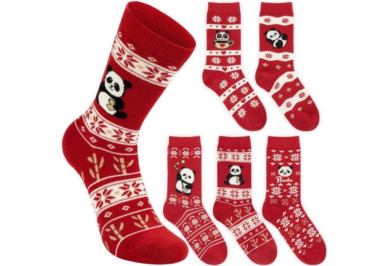 BRUBAKER Socken Weihnachtssocken Set - 5 Paar Wintersocken aus Baumwolle - Weihnachten (Geschenk für Frauen, 5-Paar, Rot & Weiß - Größe 36-41) Damen Sockenset mit Norwegersocken Muster von BRUBAKER