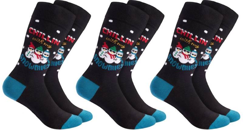 BRUBAKER Socken Weihnachtssocken für Damen und Herren - Chillin with my Snowmies (Baumwolle, 3-Paar, Unisex) Lustige Schneemann Squad Herren- und Damensocken von BRUBAKER