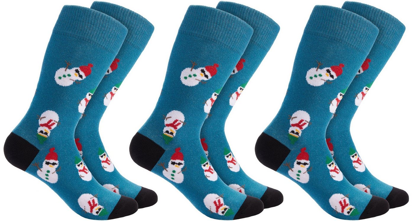 BRUBAKER Socken Weihnachtssocken für Damen und Herren - Coole Schneemänner (3-Paar) Lustige Schneemann-Socken Weihnachten von BRUBAKER