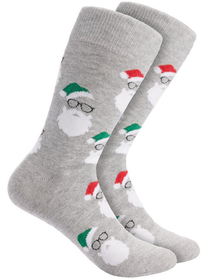 BRUBAKER Socken Weihnachtssocken für Damen und Herren - Weihnachtsmannbärte (1-Paar, Grau) Unisex Baumwollsocken Weihnachten von BRUBAKER