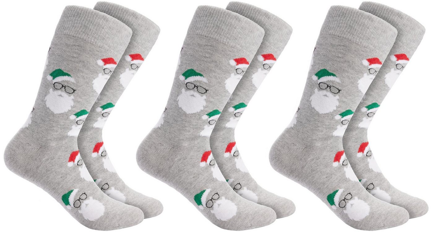 BRUBAKER Socken Weihnachtssocken für Damen und Herren - Weihnachtsmannbärte (3-Paar, Grau) Unisex Baumwollsocken Weihnachten von BRUBAKER