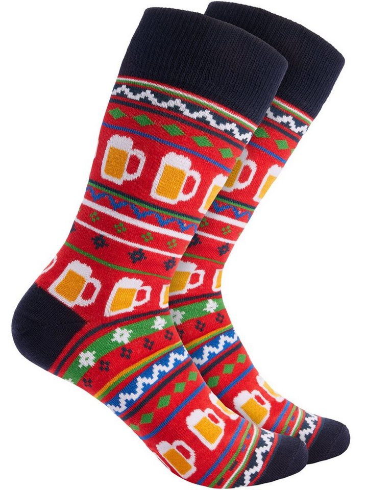 BRUBAKER Socken Weihnachtssocken für Damen und Herren - Weihnachtsmuster mit Bier Rot (Rot, 1-Paar, Xmas-Bier) Lustige Baumwollsocken für Weihnachten und Nikolaus von BRUBAKER