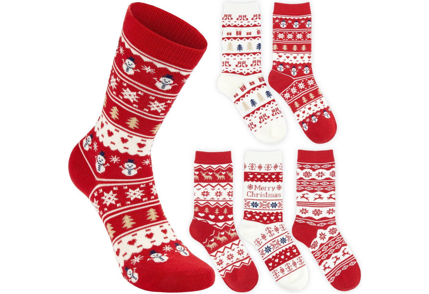 BRUBAKER Socken Weihnachtssocken mit Norweger Muster - Winter Socken aus Baumwolle (Größe 36-41, 5-Paar, Geschenk Set für Frauen & Mädchen) Damen Sockenset für Weihnachten und Nikolaus Rot & Weiß von BRUBAKER