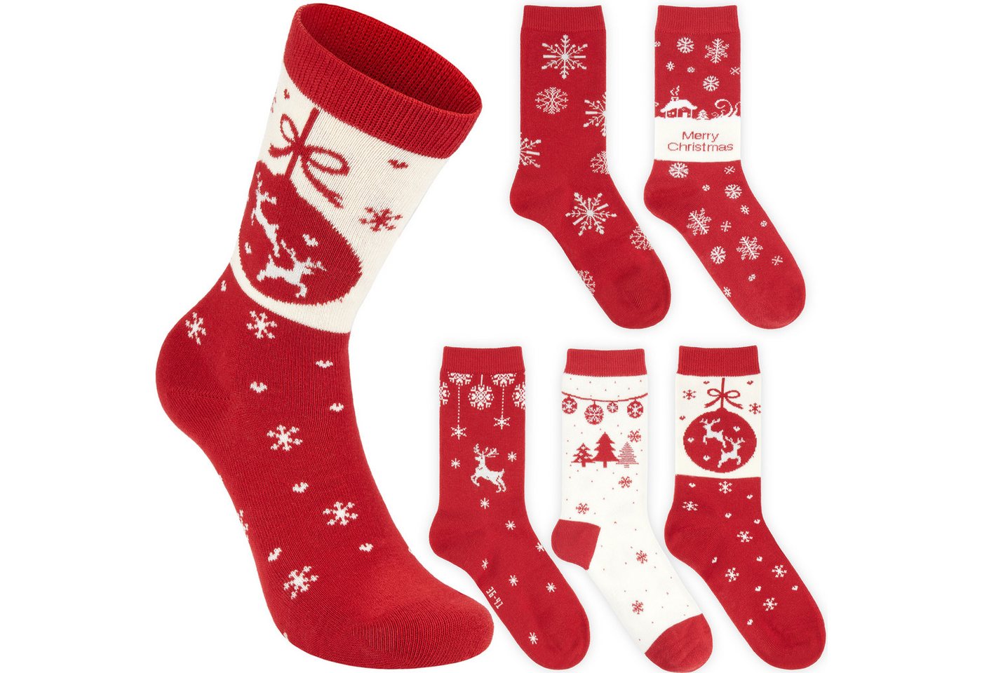 BRUBAKER Socken Weihnachtssocken mit Norweger Muster - Winter Socken aus Baumwolle (Größe 36-41, 5-Paar, Geschenk Set für Frauen & Mädchen) Damen Sockenset für Weihnachten und Nikolaus Rot & Weiß von BRUBAKER