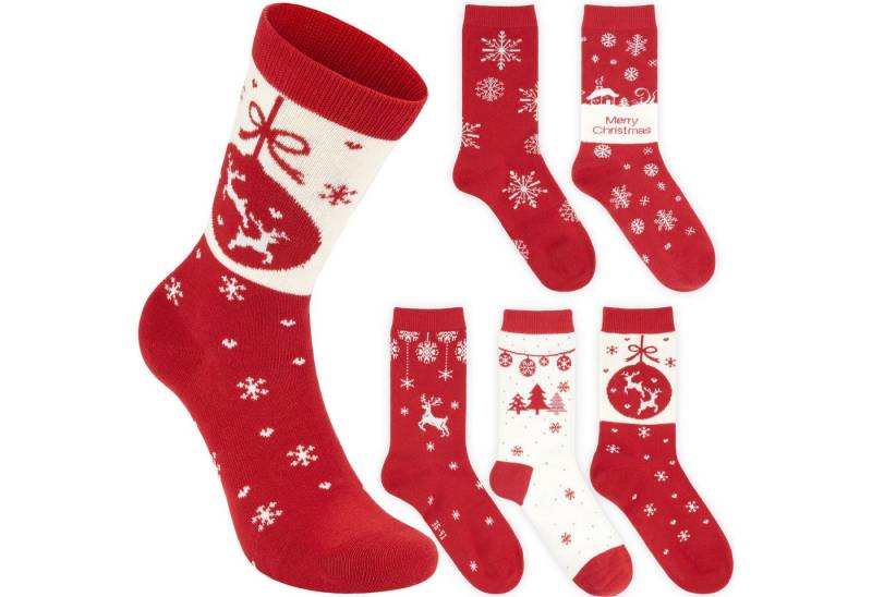 BRUBAKER Socken Weihnachtssocken mit Norweger Muster - Winter Socken aus Baumwolle (Größe 36-41, 5-Paar, Geschenk Set für Frauen & Mädchen) Damen Sockenset für Weihnachten und Nikolaus Rot & Weiß von BRUBAKER