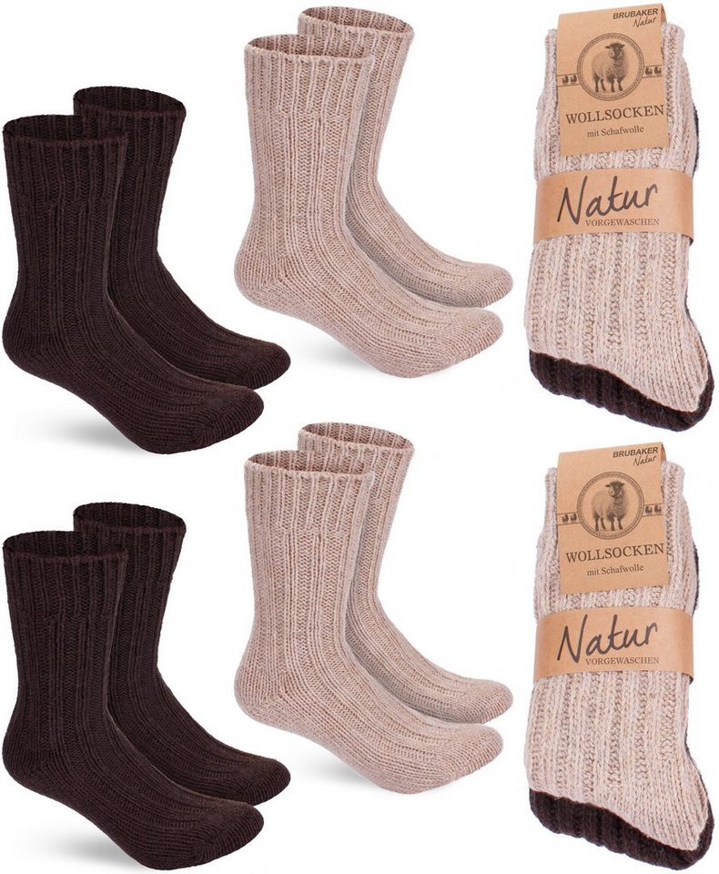 BRUBAKER Socken Wollsocken Set - Warme Wintersocken für Damen und Herren (4-Paar, Winter Stricksocken) Flauschiges Thermosocken Set mit Schafwolle von BRUBAKER