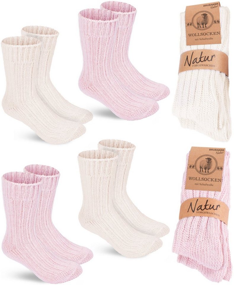 BRUBAKER Socken Wollsocken Set - Warme Wintersocken für Damen und Herren (4-Paar, Winter Stricksocken) Flauschiges Thermosocken Set mit Schafwolle von BRUBAKER