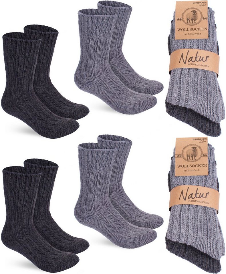 BRUBAKER Socken Wollsocken Set - Warme Wintersocken für Damen und Herren (4-Paar, Winter Stricksocken) Flauschiges Thermosocken Set mit Schafwolle von BRUBAKER