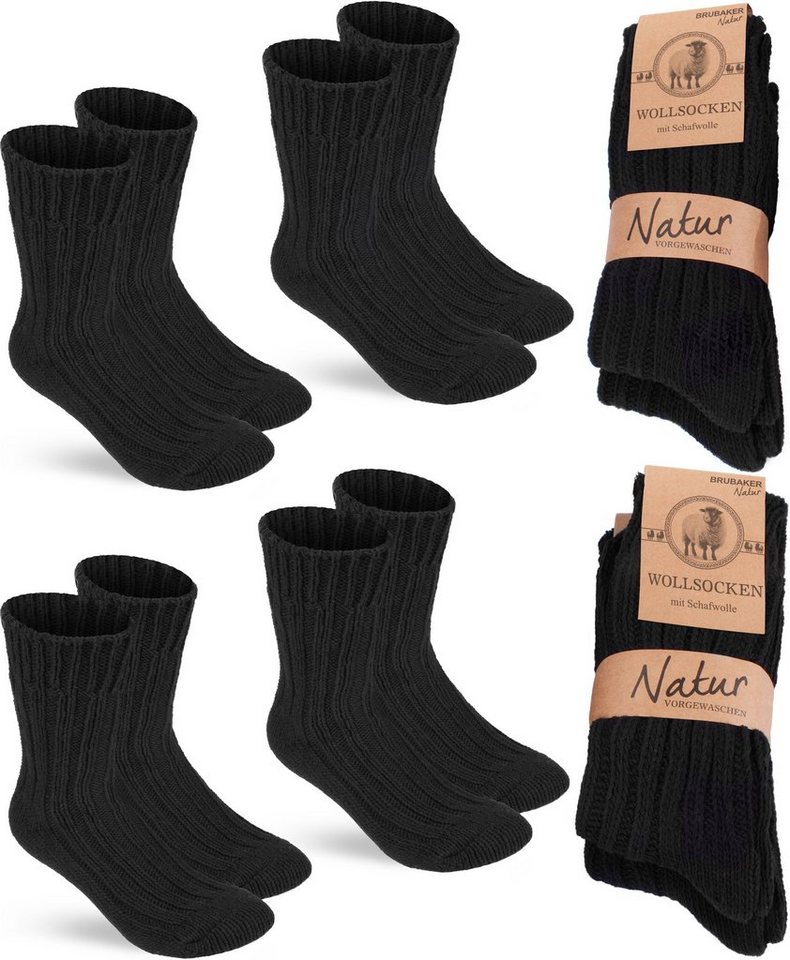 BRUBAKER Socken Wollsocken Set - Warme Wintersocken für Damen und Herren (4-Paar, Winter Stricksocken) Flauschiges Thermosocken Set mit Schafwolle von BRUBAKER