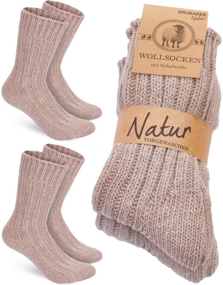 BRUBAKER Socken Wollsocken - Wintersocken für Damen und Herren - Warm und Flauschig (2-Paar) Stricksocken Set mit Schafwolle - Winter Thermosocken von BRUBAKER