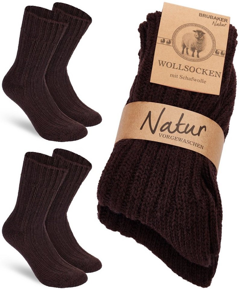 BRUBAKER Socken Wollsocken - Wintersocken für Damen und Herren - Warm und Flauschig (2-Paar) Stricksocken Set mit Schafwolle - Winter Thermosocken von BRUBAKER