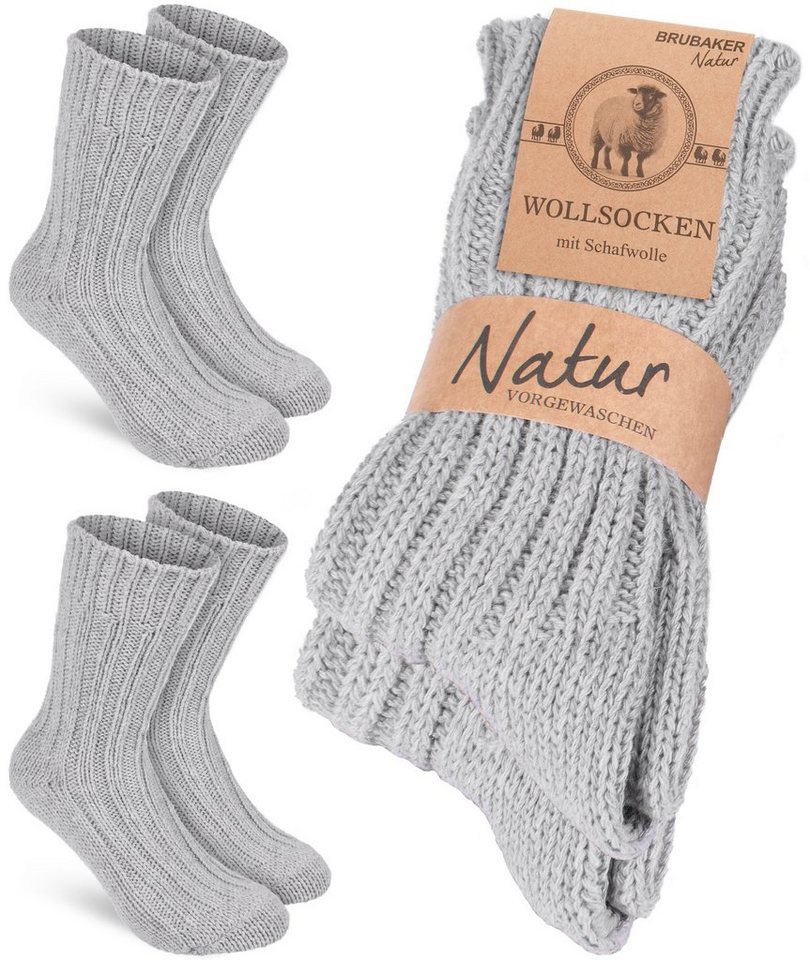 BRUBAKER Socken Wollsocken - Wintersocken für Damen und Herren - Warm und Flauschig (2-Paar) Stricksocken Set mit Schafwolle - Winter Thermosocken von BRUBAKER