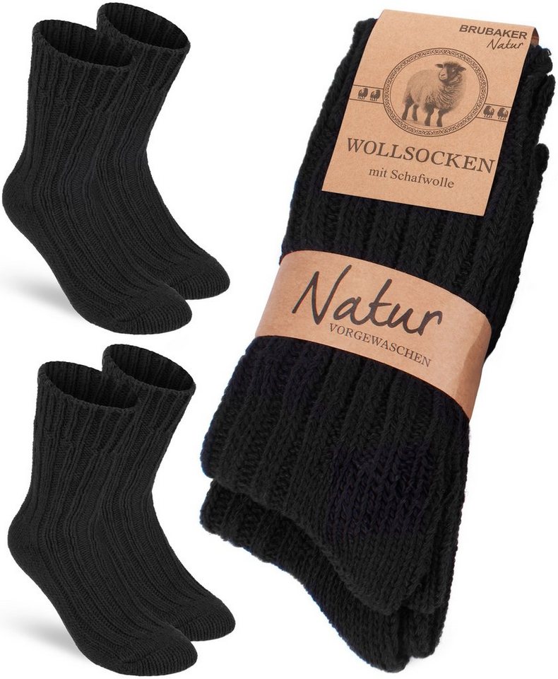 BRUBAKER Socken Wollsocken - Wintersocken für Damen und Herren - Warm und Flauschig (2-Paar) Stricksocken Set mit Schafwolle - Winter Thermosocken von BRUBAKER