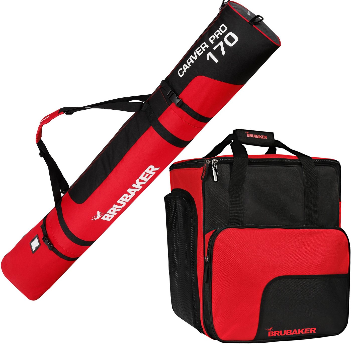 BRUBAKER Sporttasche Carver Pro Skitasche Kombi Set (2-tlg., reißfest und nässeabweisend), Skisack und Skischuhtasche für 1 Paar Ski von BRUBAKER