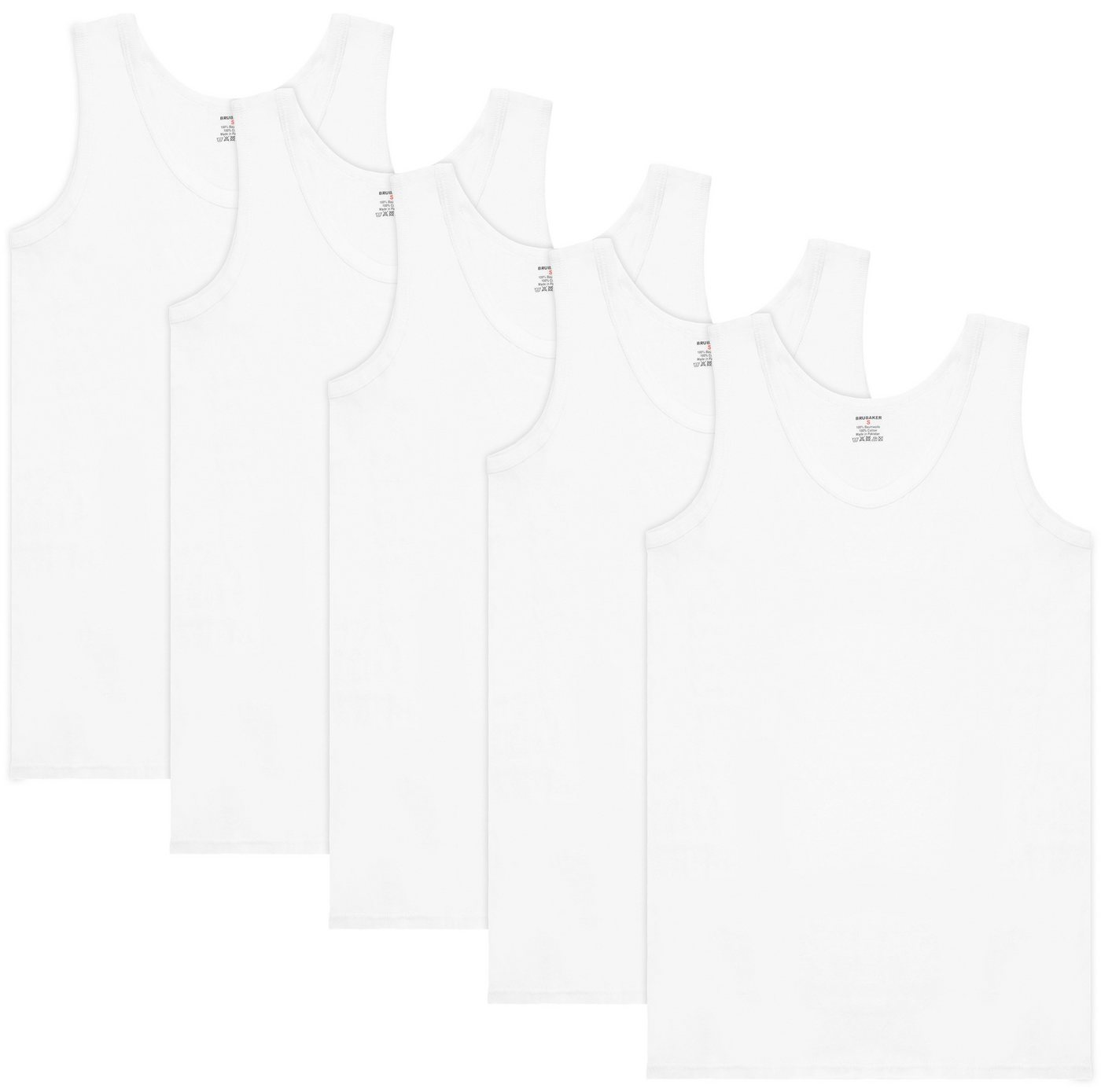 BRUBAKER Tanktop Classic Herren Unterhemd Tank Top (5er-Pack) Schlichtes Basic Achselshirt aus hochwertiger Baumwolle (glatt), Extra Lang, Nahtlos von BRUBAKER