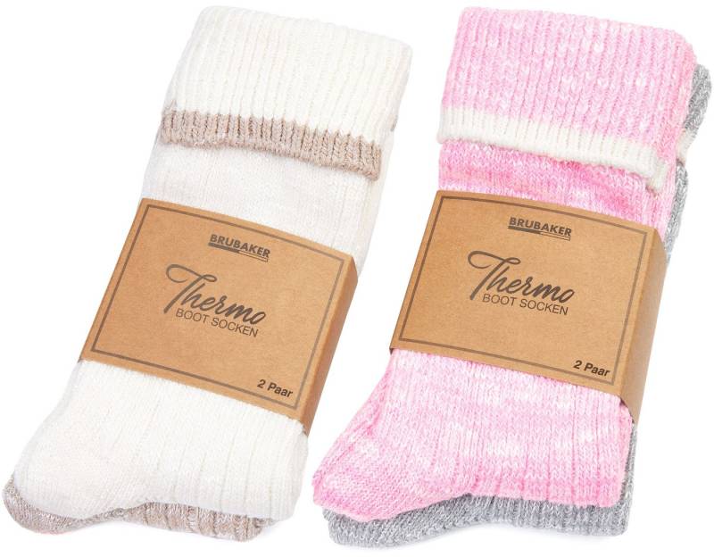 BRUBAKER Thermosocken Damen Socken - Sehr weich, gemütlich, flauschig und atmungsaktiv (Premium Stiefelsocken für Frauen, 4-Paar, Thermosocken für Winter - Rosa Beige Grau) Thermo Socken Wollsocken Strümpfe von BRUBAKER