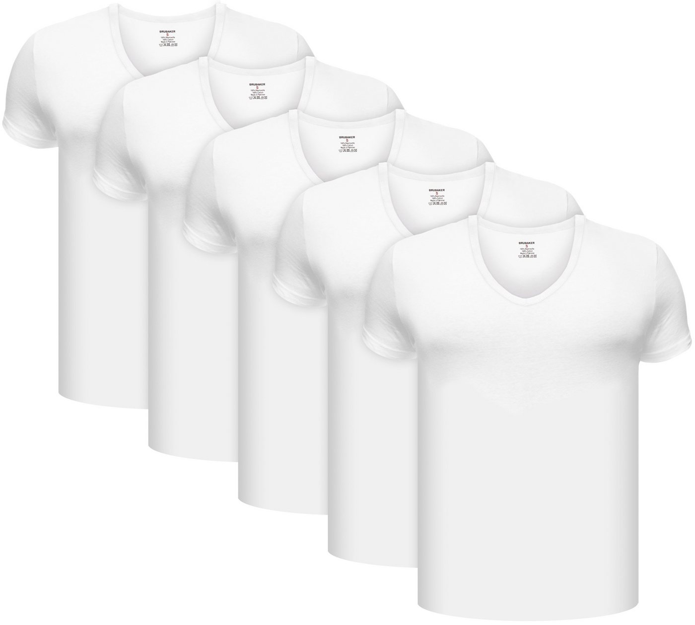 BRUBAKER Unterziehshirt Herren Unterhemd mit V-Neck - Kurzarm Shirt (Set, 5-St., 5er-Pack) Extra langes V-Ausschnitt T-Shirt aus Baumwolle Regular Fit, nahtlos von BRUBAKER
