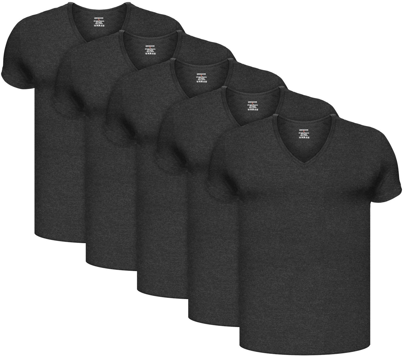 BRUBAKER Unterziehshirt Herren Unterhemd mit V-Neck - Kurzarm Shirt (Set, 5-St., 5er-Pack) Extra langes V-Ausschnitt T-Shirt aus Baumwolle Regular Fit, nahtlos von BRUBAKER