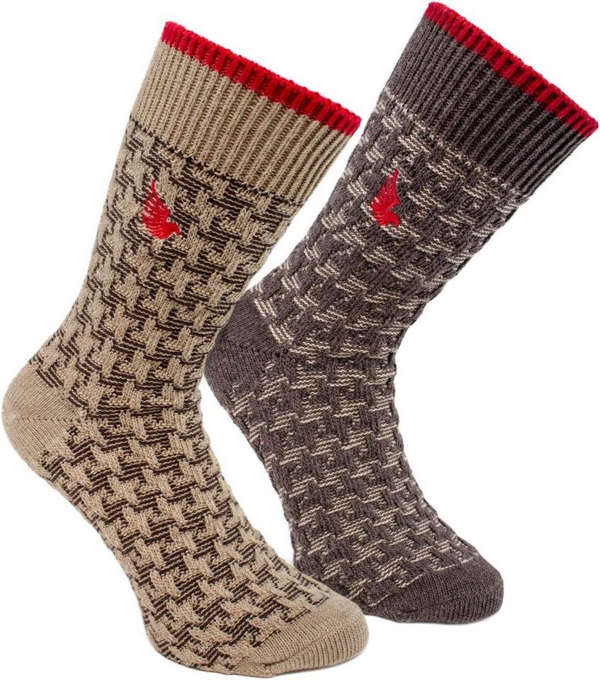 BRUBAKER Wandersocken Herren Stiefelsocken aus 94% Baumwolle für Wandern Trekking Freizeit (Set, 4-Paar, One Size (EU 41-46) gemusterte Thermosocken - Wintersocken für Männer von BRUBAKER