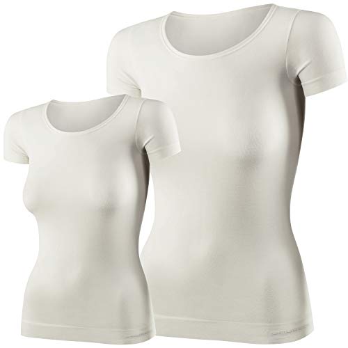 BRUBECK 2er Damen T-Shirt | Atmungsaktiv | Thermo | Sport | Outdoor | Funktionsunterhemd | Oberteil | 41% Merino-Wolle | SS11020, Größe:M, Farbe:2Set | Weiß von BRUBECK