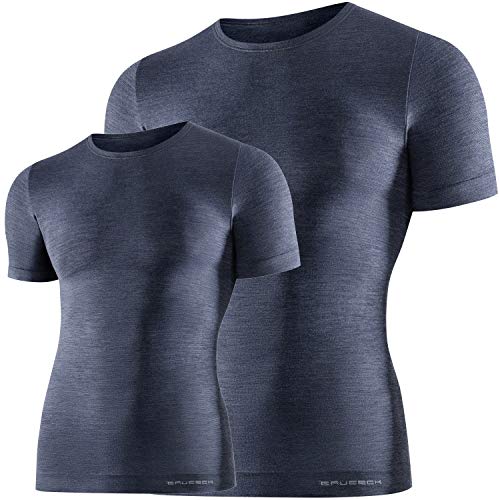 BRUBECK 2er Set Kurzarmshirt Herren | Base Layer Men | Funktionswäsche Radsport | atmungsaktives Funktionsshirt Kurzarm | Radfahren | 41% Merinowolle | Gr. XXL | Blue Jeans | SS11030 von BRUBECK