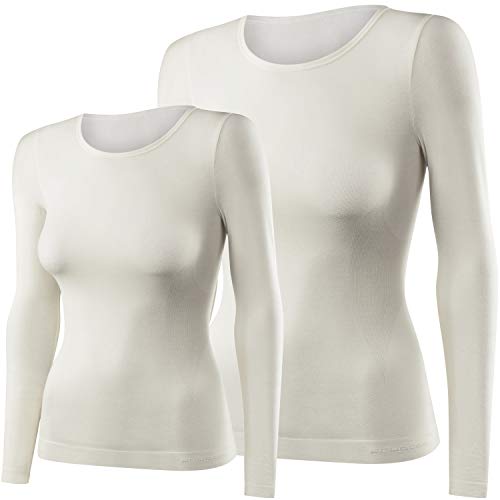 BRUBECK 2er Set Merino Freizeitshirt Langarm Damen | weißes Wandershirt Sommer | Funktionswäsche atmungsaktiv | Wandern Funktionsunterwäsche für Frauen | 41% Wolle | Gr. XL | Weiß | LS11610 von BRUBECK