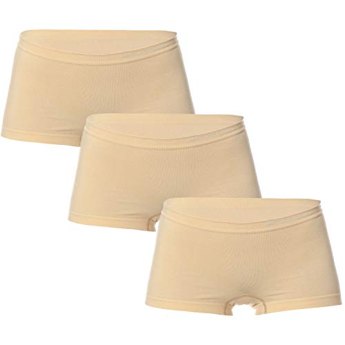 BRUBECK 3er Pack Damen Boxer | Unterhose für Frauen Mädchen | Boyshorts nahtlos atmungsaktiv | Underwear Women Seamless | Damenunterwäsche | 80% Baumwolle | Gr. XL, beige | BX10470A von BRUBECK