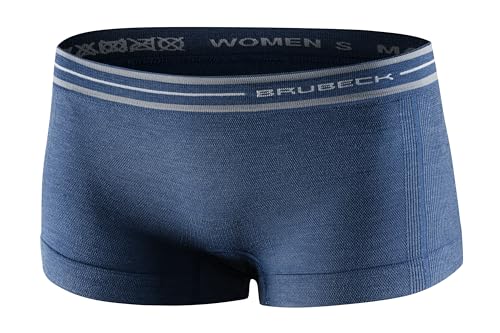 BRUBECK 3er Pack Damen Boxershorts | Atmungsaktiv | Sport | Unterhose | Funktionsunterwäsche | Panty | 37% Merino-Wolle | BX10860, Gr.:M Blaue Jeans von BRUBECK