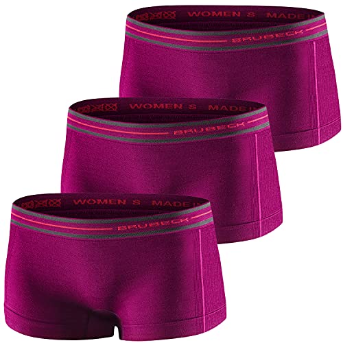 BRUBECK 3er Pack Damen Boxershorts | Atmungsaktiv | Sport | Unterhose | Funktionsunterwäsche | Panty | 37% Merino-Wolle | BX10860, Gr.:M Plum. von BRUBECK