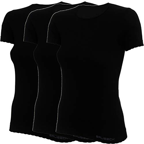 BRUBECK 3er Pack Damen T-Shirt | 55% Baumwolle | Kurzarmshirt | Funktionsshirt | Atmungsaktiv | Geruchshemmend | Schnell trocknend | Fein | SS00970A, Größe:XL, Farbe:Black von BRUBECK