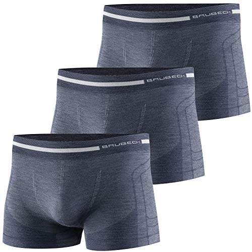 BRUBECK 3er Pack Herren Boxershorts | Atmungsaktiv | Sport | Unterhose | Funktionsunterwäsche | Briefs | Retro | 41% Merino-Wolle | BX10430, Größe:L, Farbe:Marineblau von BRUBECK