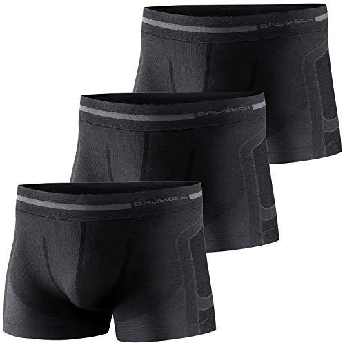 BRUBECK 3er Pack Herren Boxershorts | Atmungsaktiv | Sport | Unterhose | Funktionsunterwäsche | Briefs | Retro | 41% Merino-Wolle | BX10430, Größe:L, Farbe:Schwarz von BRUBECK