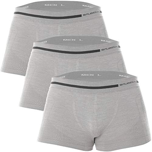 BRUBECK 3er Pack Herren Boxershorts | Atmungsaktiv | Sport | Unterhose | Funktionsunterwäsche | Briefs | Retro | 41% Merino-Wolle | BX10430, Größe:S, Farbe:Grau von BRUBECK