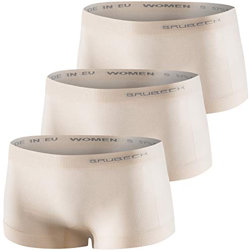 BRUBECK 3er Pack Merino Damen Boxershorts | Atmungsaktiv | Sport | Unterhose | Funktions-Unterwäsche | Panty | 41% Merino-Wolle | BX10440 M Beige von BRUBECK