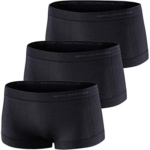 BRUBECK 3er Pack Merino Damen Boxershorts | Atmungsaktiv | Sport | Unterhose | Funktions-Unterwäsche | Panty | 41% Merino-Wolle | BX10440 XL Schwarz von BRUBECK