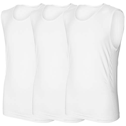 BRUBECK 3er Pack weißes Tanktop Herren | T-Shirt ärmellos weiß | Oberteil atmungsaktiv ohne Arm | Mens Tank Top Cotton | Achselhemd nahtlos | Gr. L, White | 55% Baumwolle | SL00068A von BRUBECK